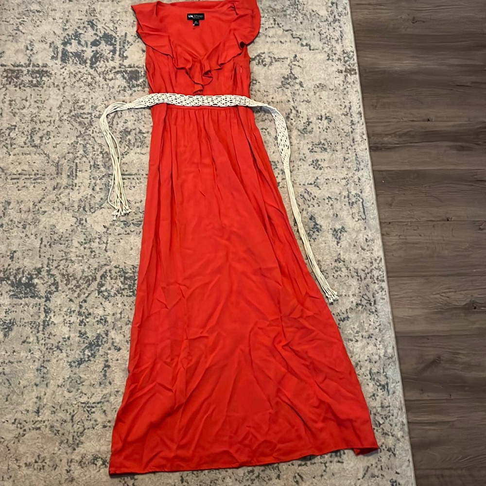 I.N. Studio full-length burnt orange dress with belt